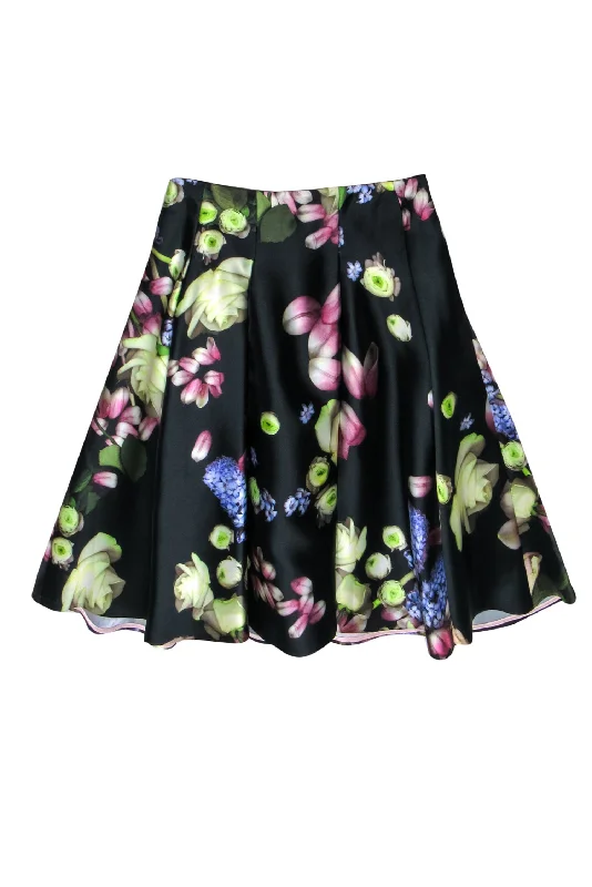 Crazy Discounts Inside!Ted Baker - Black Digital Floral Print Pleated Midi Skirt Sz 4 Crazy Discounts Inside!Ted Baker - Black Digital Floral Print Pleated Midi Skirt Sz 4