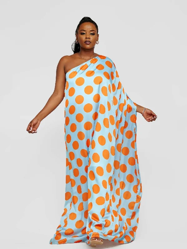Only a Few Left – Order Now!Tuli Nzilani One Shoulder Blue With Orange Polka Dot Kaftan - Blue / Orange Only a Few Left – Order Now!Tuli Nzilani One Shoulder Blue With Orange Polka Dot Kaftan - Blue / Orange