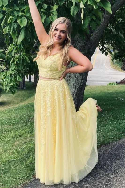 Your Chance to Save is Now!two piece yellow lace appliqued long prom dress graduation dress cg20500 Your Chance to Save is Now!two piece yellow lace appliqued long prom dress graduation dress cg20500
