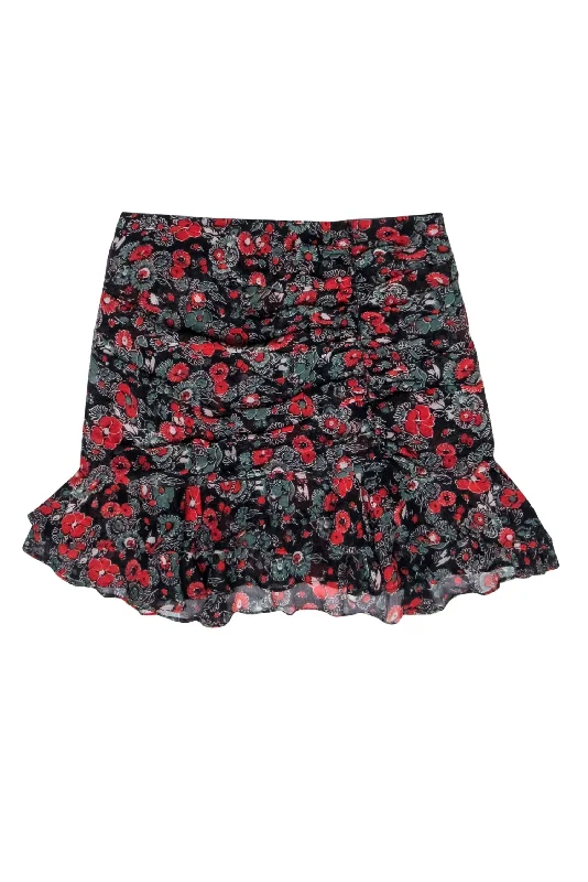 Hurry, Sale Ends Soon!Veronica Beard - Black & Red Floral Print Mini Skirt Sz 4