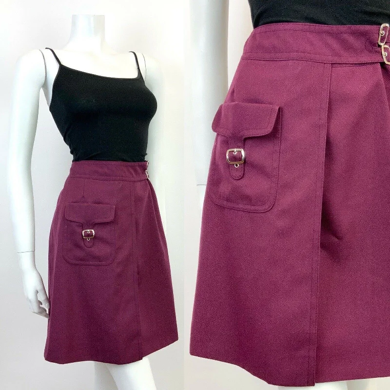 Best Offers of the Month!VINTAGE 60s 70s PLUM PURPLE SILVER BUCKLED MOD WRAP SKIRT 8