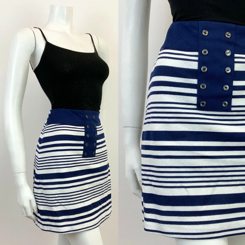 Hurry, Sale Ends Soon!VINTAGE 60s 70s WHITE NAVY BLUE STRIPED MOD MINI SKIRT 8