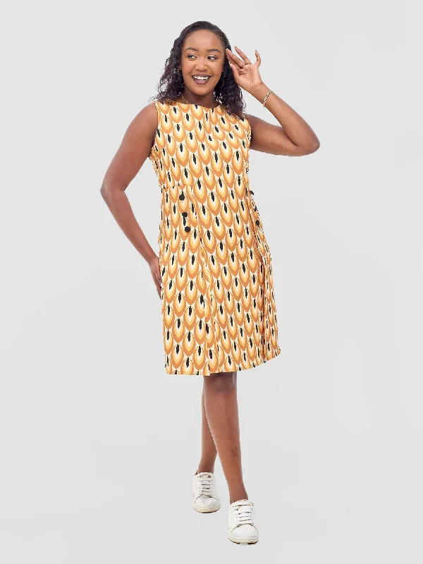 Save More When You Shop More!Mandla Side Flap A-Line Dress - Beige / Rust Manla Print Save More When You Shop More!Mandla Side Flap A-Line Dress - Beige / Rust Manla Print