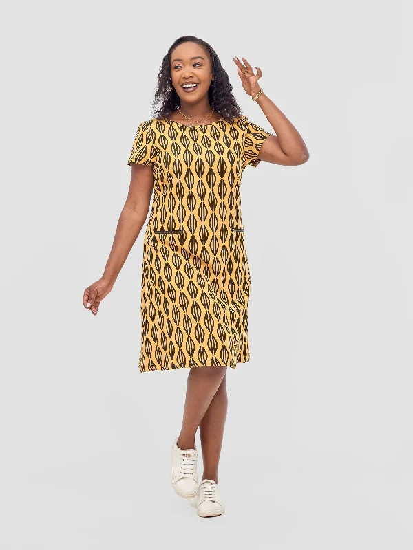 The Best Sale of the Year!Mandla Side Zipper Dress - Mustard / Black Anila Print