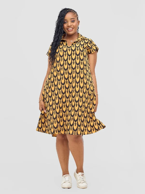 Crazy Discounts Inside!Mandla Tent Dress - Mustard / Black Manla Print