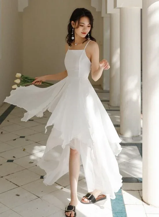 Unlock Huge Savings Now!White Chiffon High Low Chic Simple Wedding Party Dress, White Short Prom Dress Graduation Dress cg20451 Unlock Huge Savings Now!White Chiffon High Low Chic Simple Wedding Party Dress, White Short Prom Dress Graduation Dress cg20451