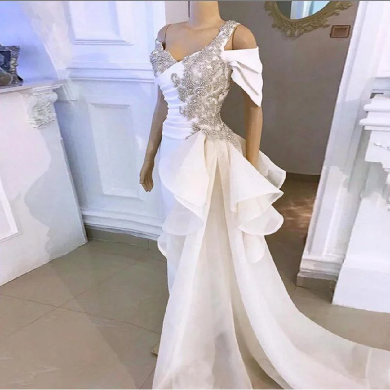 Don't Miss Out!White Elegant Mermaid Prom Dresses Shiny Crystal Rhinestone Long Prom Gowns Tulle Ruffles Flowing Ribbon cg20394 Don't Miss Out!White Elegant Mermaid Prom Dresses Shiny Crystal Rhinestone Long Prom Gowns Tulle Ruffles Flowing Ribbon cg20394