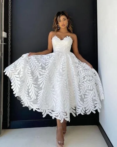Huge Savings – Act Now!White/ black Lace Tea Length Prom Dress     cg20461