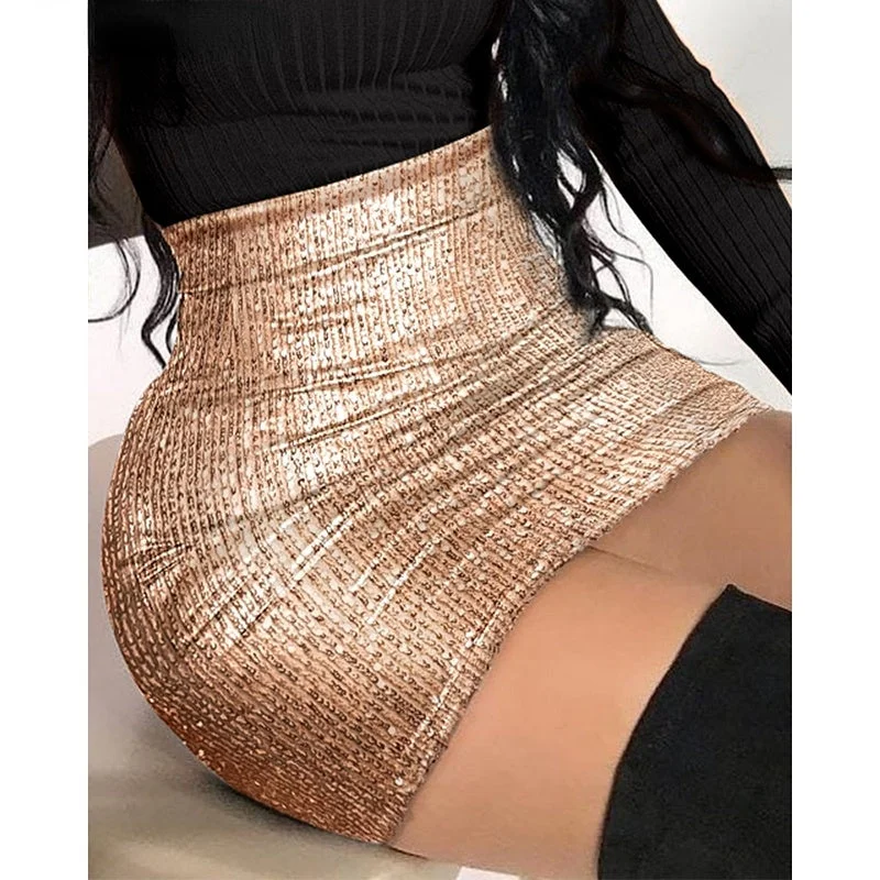 Flash Sale – Act Fast!Amy Fashion - Women's High Waist Sequin Mini Skirt