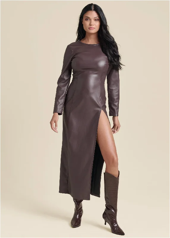 Time to Snag a Bargain!Faux Leather Column Maxi - Dark Brown