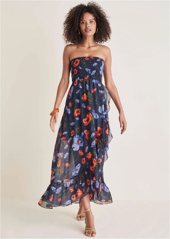 The Best Deals Won’t Wait!Strapless Smocked Maxi - Forest Floral Iris