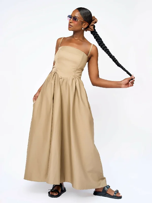 Stock Up and Save!"Make a wish” Midaxi Milkmaid Dress - Latte