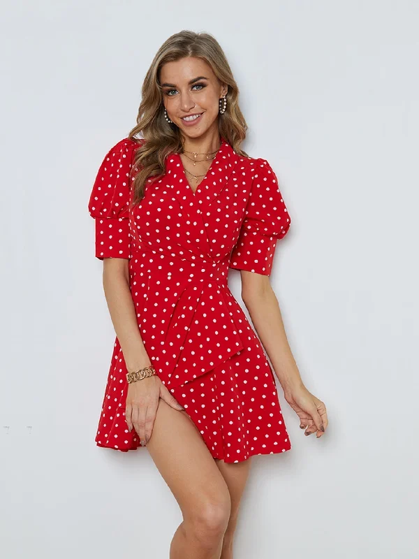 Act Fast – Limited Time Savings!KittenAlarm - Polka Dots Puff Sleeve Ruffled Dress