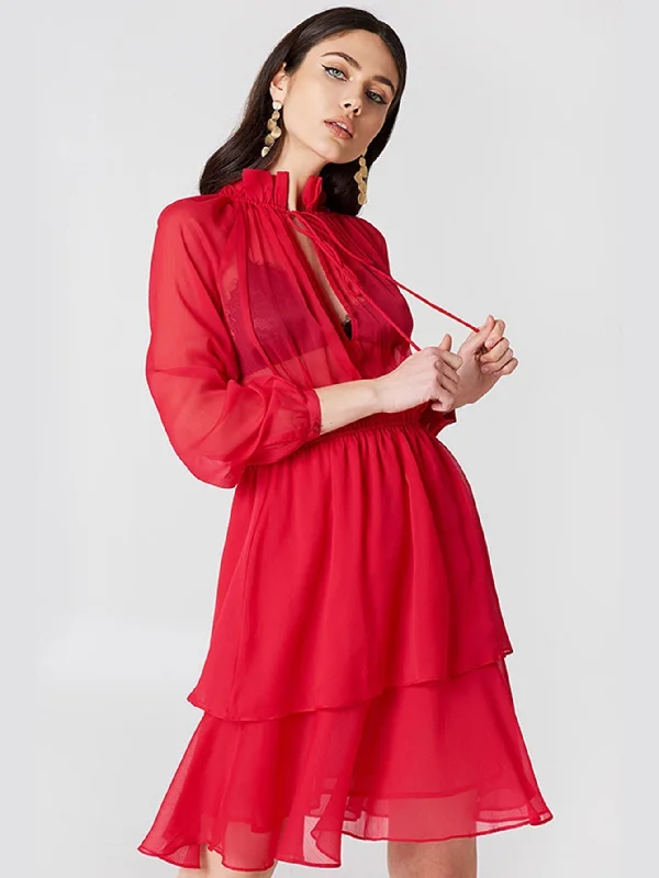 Stock Up and Save!KittenAlarm - Lace up Ruffle Dress