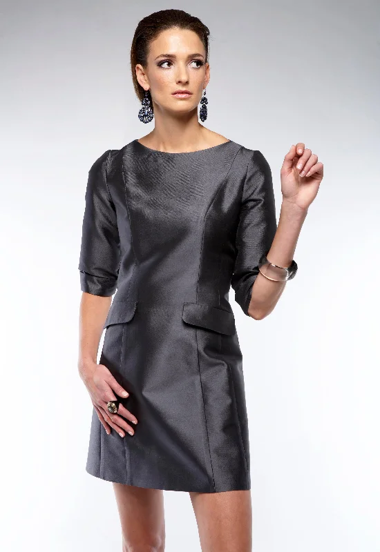 Limited Stock Available!A Line Dress with Pockets and 3/4 Length Sleeve