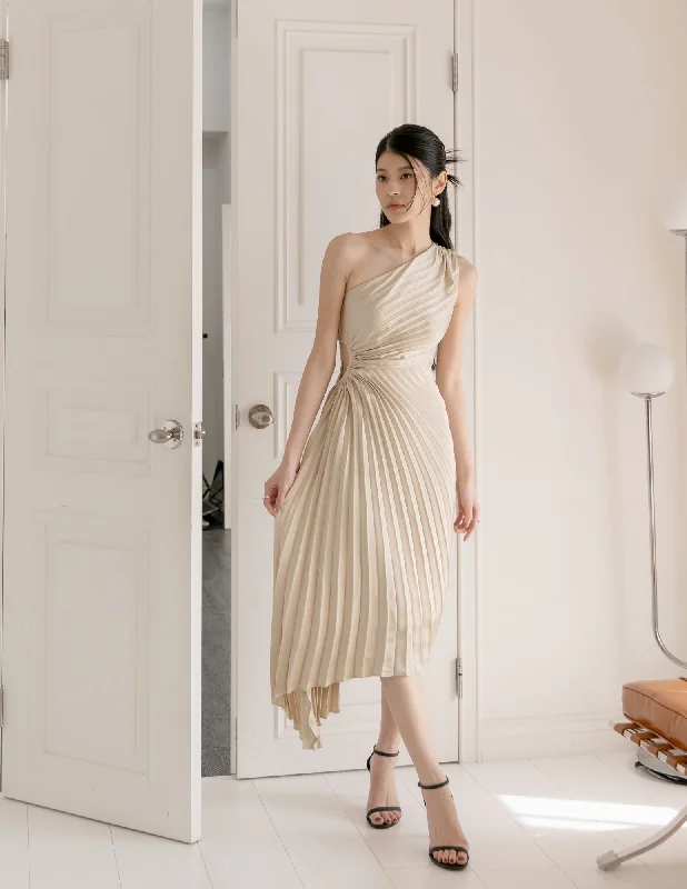 Every Deal is a Steal!Aleyna Pleated Toga Dress in Champagne
