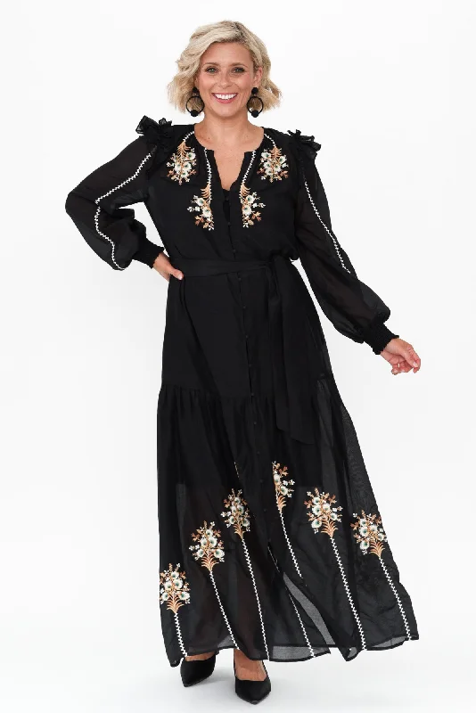 Shop the Hottest Deals!Aquila Black Embroidered Cotton Silk Dress