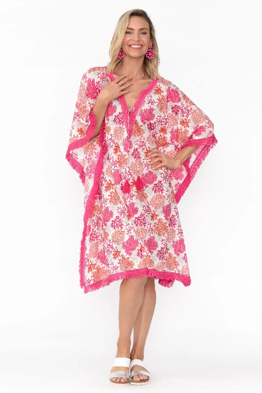 Save Like Never Before!Bedarra Pink Coral Cotton Kaftan