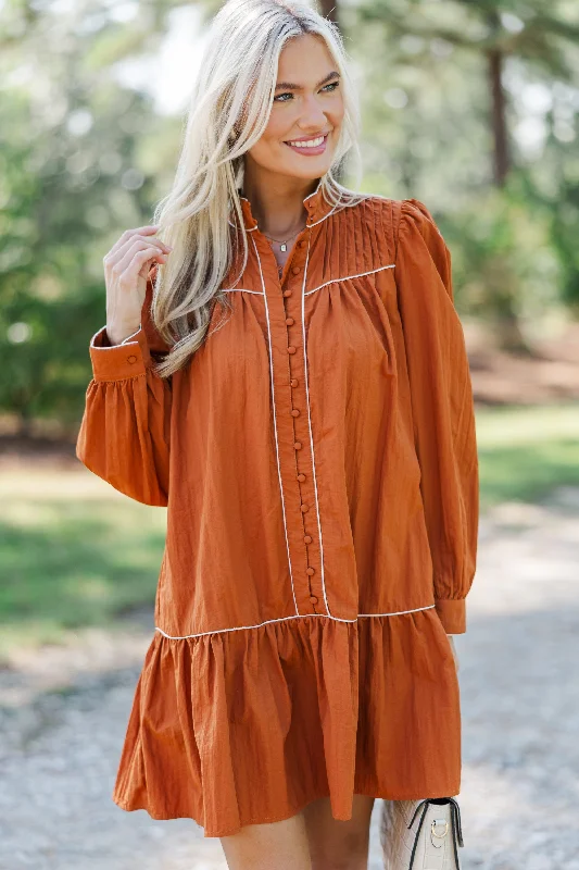Buy One, Get One Free!Behind The Scenes Rust Orange Contrast Dress