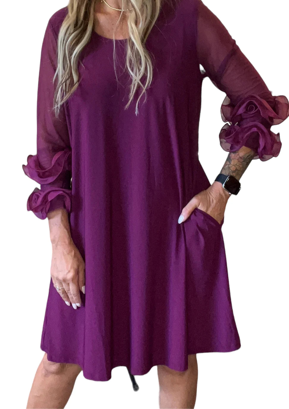 Time to Save Big!Berry Mesh Sleeve Dress
