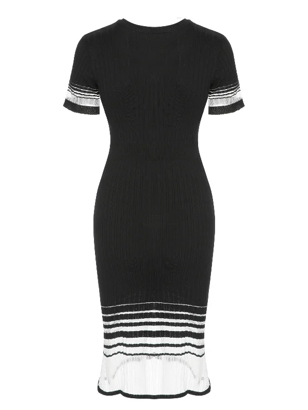 Shop Early, Save Big!Black 1930s Gradient Stripes Knitted Dress