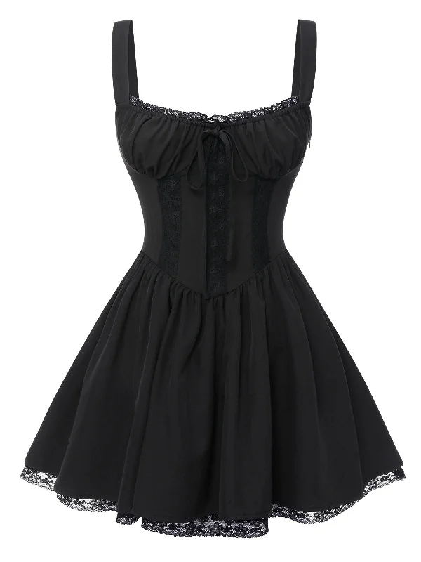 Biggest Sale of the Season!Black 1950s Solid Lace Gothic Dress
