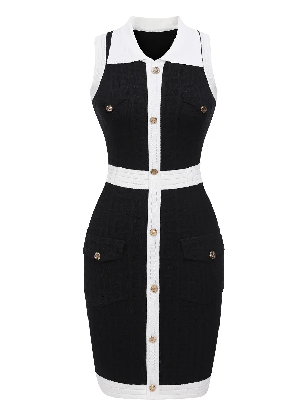 Your Shopping Wish, Our Discount Command!Black 1960s Knitted Lapel Patchwork Dress