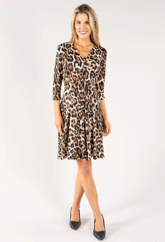 Instant Savings Await!Buttoned V Neck Leopard Print Dress