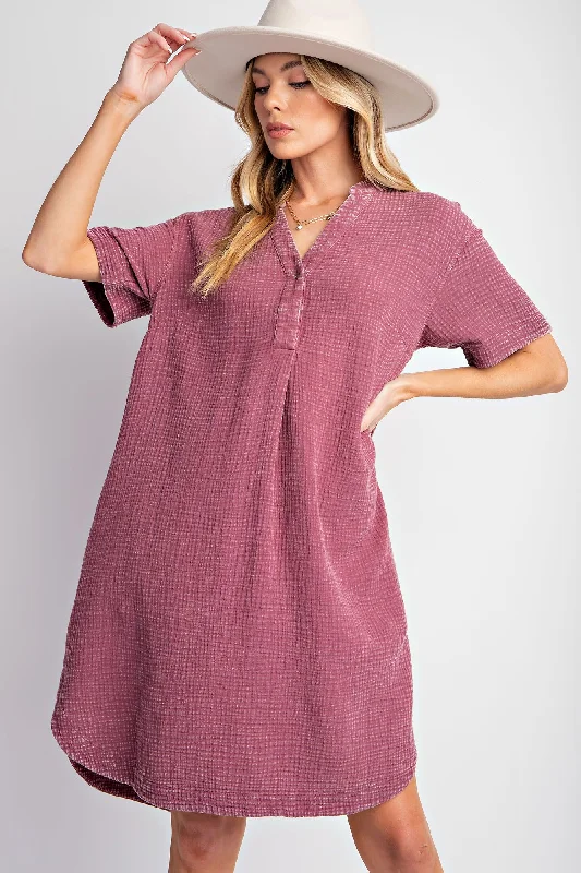 Shop Today, Save Tomorrow!RED BEAN MINERAL WASHED COTTON GAUZE BABYDOLL DRESS
