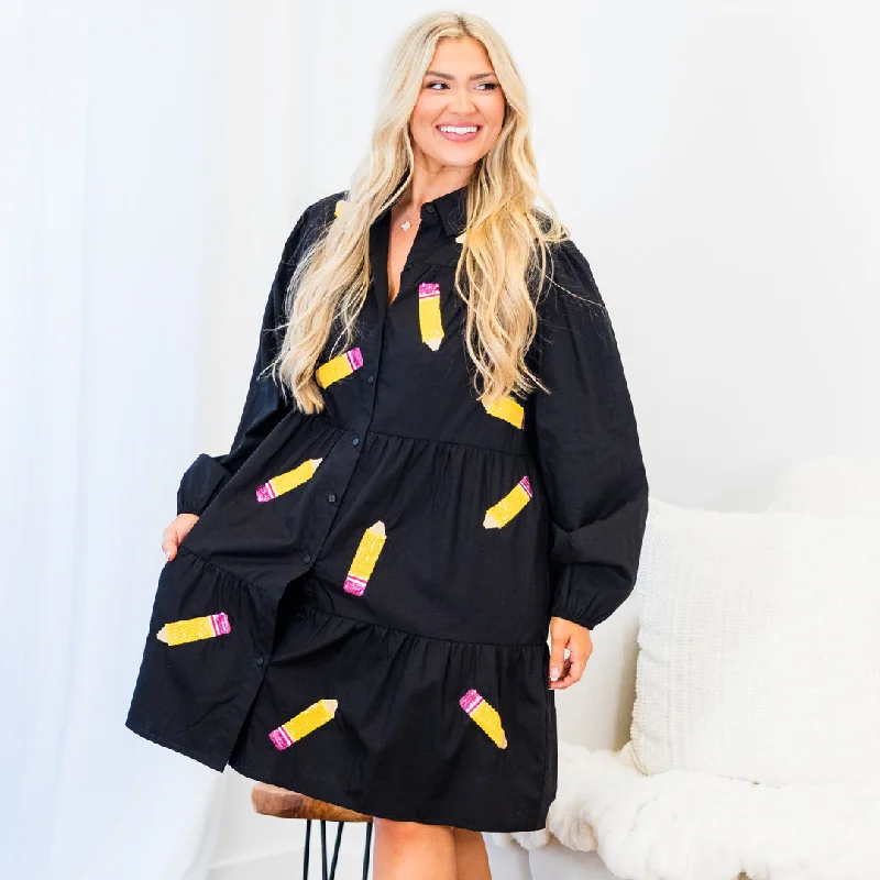 New Discounts Just Dropped!Doodle Dress Long Sleeve, Black