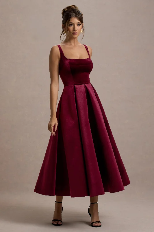 Your Wallet Will Thank You!Francisca | Berry Velvet Strappy Volume-Hem Maxi Dress