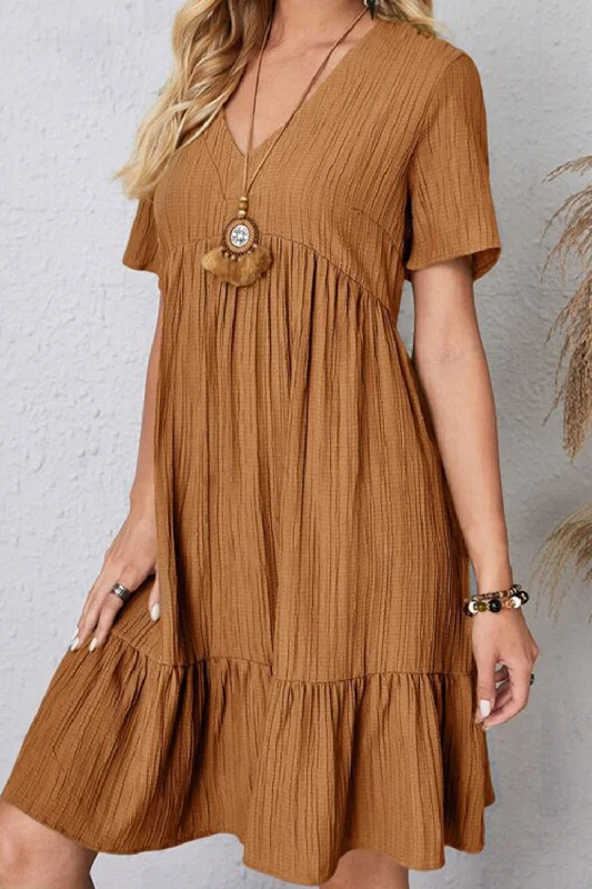 Steals and Deals Await!Full Size Ruched V-Neck Short Sleeve Dress