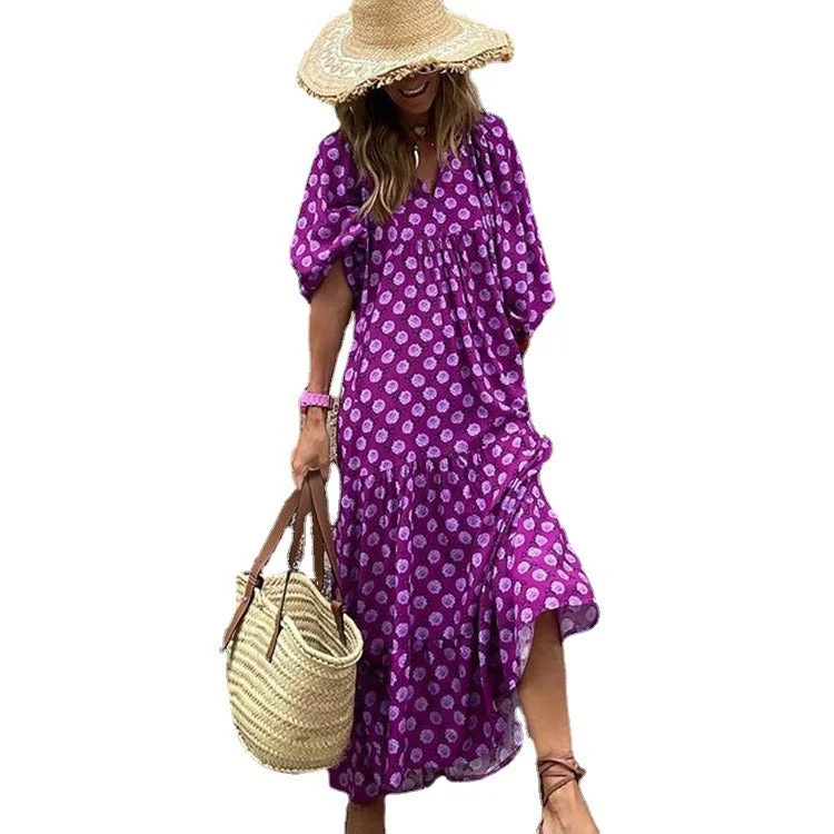 The Best Offers Are Here!Geometric printed bubble sleeve dress