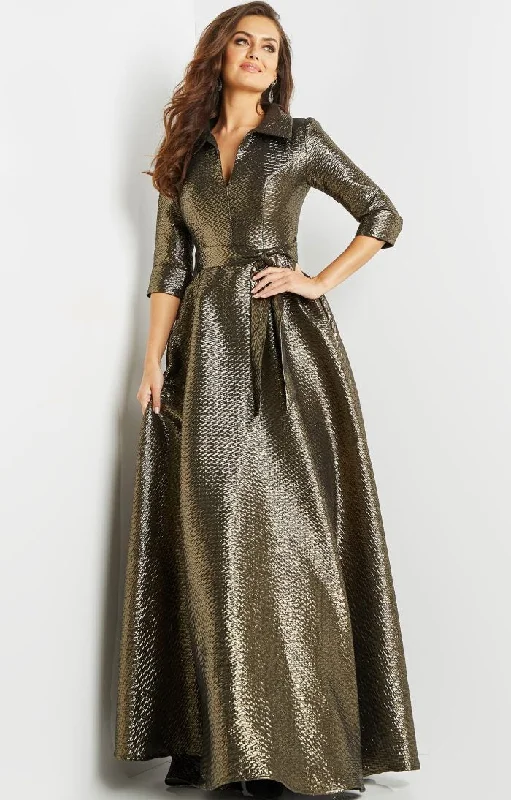 Save More Than Ever!Jovani 08388 Long Metallic Ball Gown Formal Dress