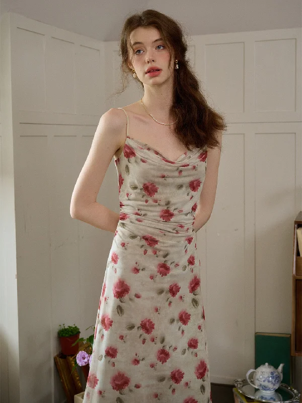 New Discounts Just Dropped!Kaia Romantic Rose Print Slim Fit Slip Dress