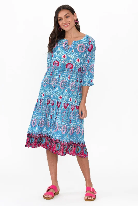 Don’t Wait – Shop Today!Milana Aqua Motif Crinkle Cotton Dress