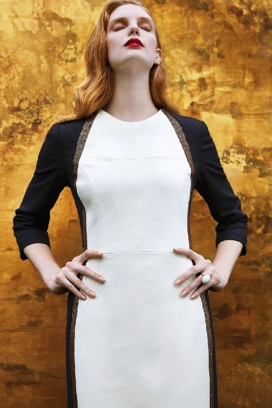Sale Alert – Get Ready to Shop!Leather Front Dress with Metallic Detailing