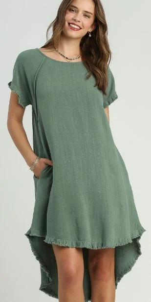 Your Exclusive Offer Awaits!Linen Blend Round Neck Pocket Dress