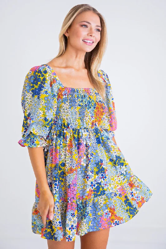 Get It Before It’s Gone!Mustard Floral Vintage Babydoll Dress