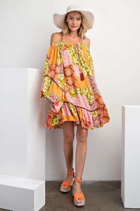 Flash Deals – Act Quickly!PATCHWORK PRINT RAYON GAUZE BABYDOLL DRESS