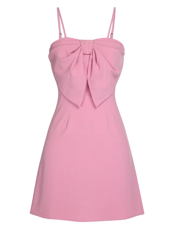 Price Drops You’ll Love!Pink 1950s Solid Spaghetti Straps Bow Dress