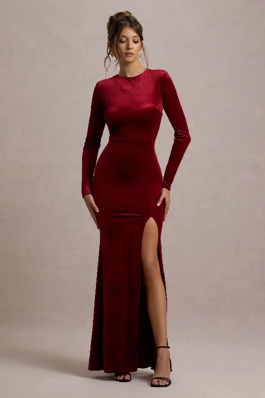 Best Deals Just for You!Rayla | Berry Velvet Maxi Dress With Split
