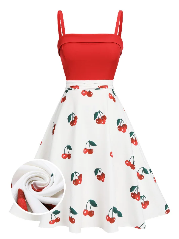 Hot Deals You Can’t Resist!Red 1950s Cherry Spaghetti Strap Dress