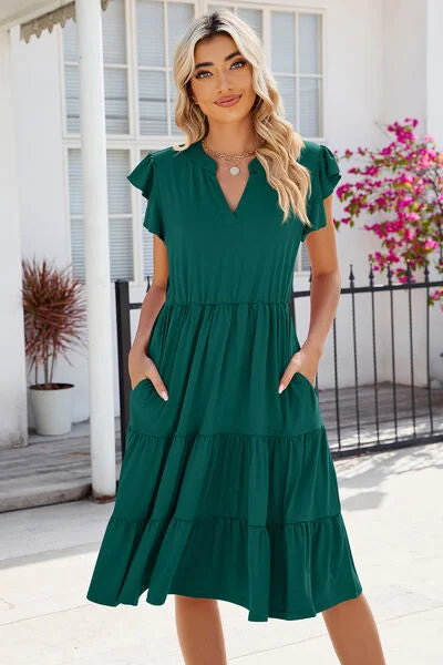 Unmissable Offers Await!Ruched Notched Cap Sleeve Dress