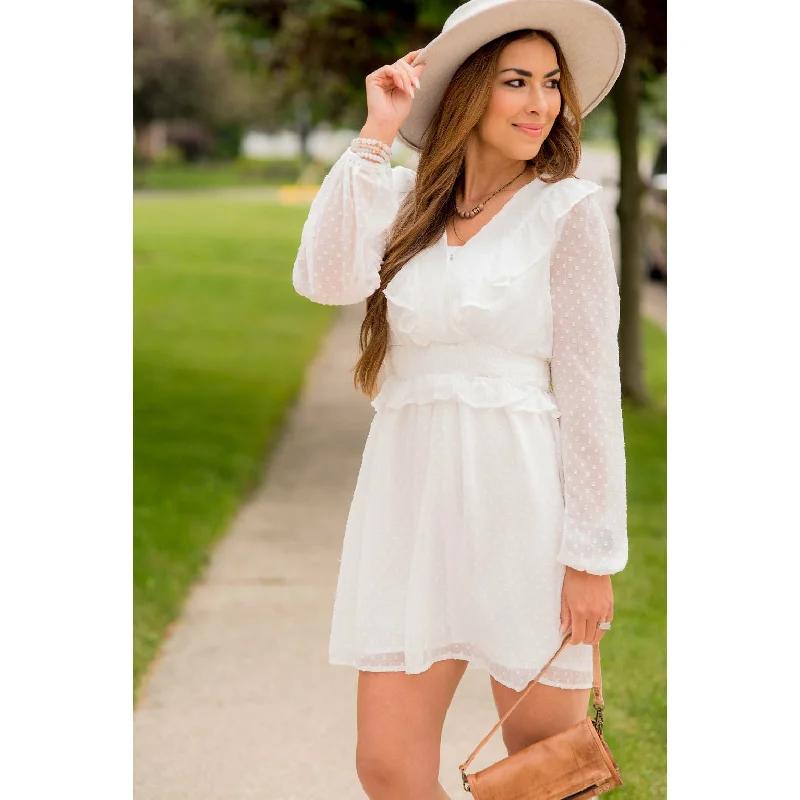 Exclusive Deals Just for You!Swiss Dot Sheer Ruffle Trim Dress