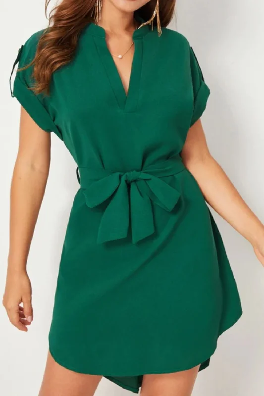 Instant Savings Await!Tied Notched Short Sleeve Dress