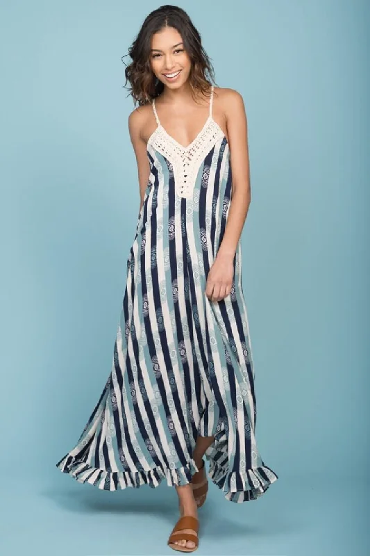 Get More, Spend Less – Shop Now!Tristan Striped Crochet Detail Maxi Dress Navy & Beige