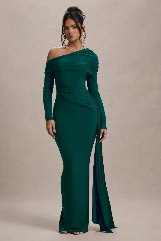 Limited Deals, Unlimited Savings!Valina | Green Ruched Asymmetric Maxi Dress With Drape