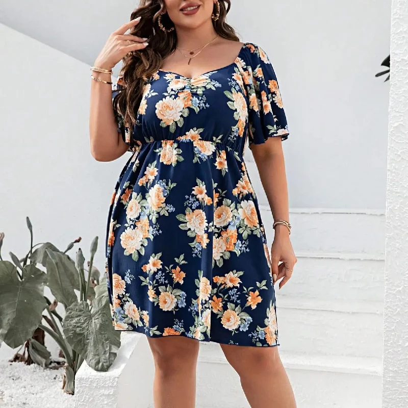 Shop Early, Save Big!Women's Spring and Summer Short Sleeve High Waist Resort Dress U Neck Sexy Large Size