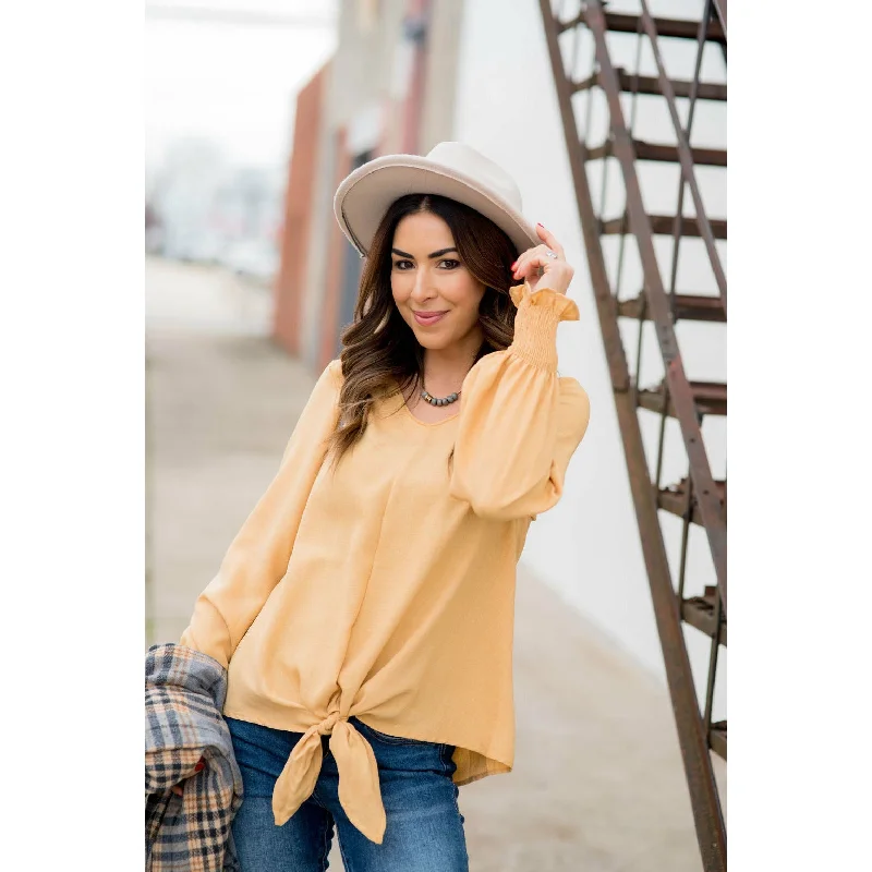 Your Chance to Save is Now!Elegant Tied Cinched Sleeve Blouse